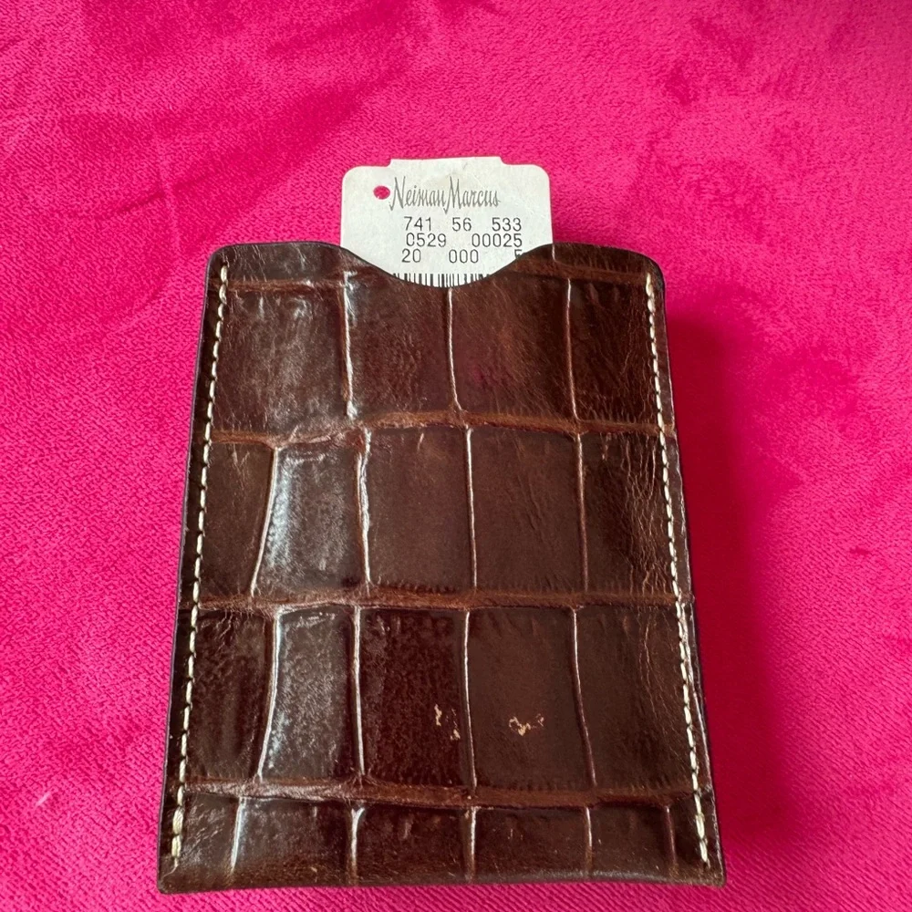 Neiman Marcus Brown Crocodile-Embossed Money Clip